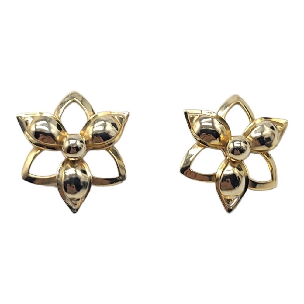 Sarah Coventry Gold Tone Flower Floral Open Metalwork Clip Earrings Vintage